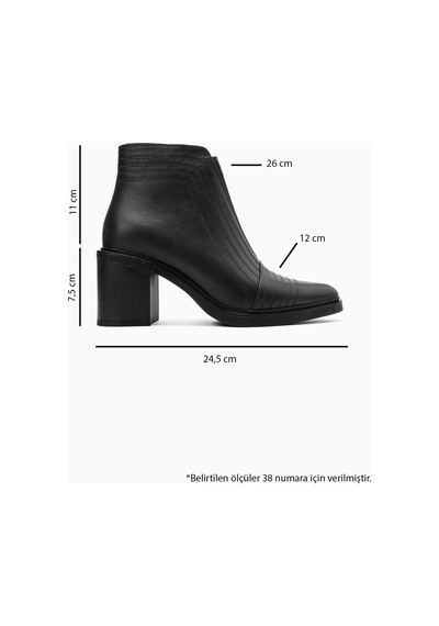 Luvi Shoes Lemma Siyah Cilt Hakiki Deri Lastik Detaylı Kadın Kalın Topuklu Bot