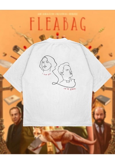 Tarzsokak Fleabag Baskılı Oversize Unisex Pamuklu Nefes Alan Kalın Kumaşlı Beyaz