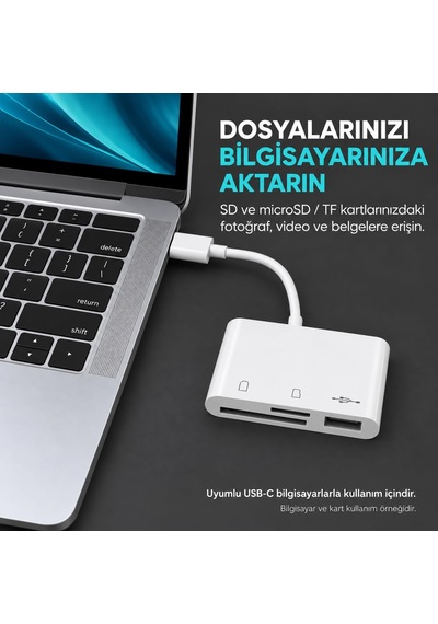 Usb Type-c 3in1 Micro Sd Tf Hafıza Kartı Okuyucu Usb Çevirici Kamera Macbook Matebook