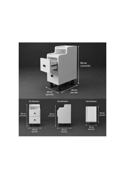 Çok Amaçlı Modern Yan Sehpa Organizer Yatak Odası Komodin 25cm Ahşap Görünümlü Ev Tamamlayıcı Beyaz - 926882295 Beyaz
