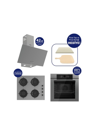 Ferre Pizzart & Fryart QEP65CPR+CS208-FA+D088-SA Ankastre Set Gri