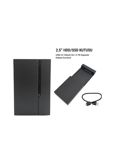 Externo 2.5 İnç Usb 3.0 Sata Harddisk Ssd Hdd Kutusu İnce Siyah Sürgülü Kapak