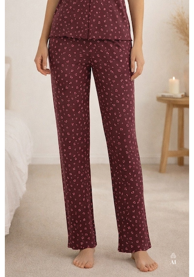 Koza İç Giyim Kadın Kısa Kollu Fiyonklu Fitilli Pijama Takımı Kk30131 Bordo - Pembe