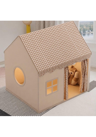 Haki Damalı Lüks Çocuk Oyun Çadırı - Büyük Boy Ev Tipi İç Ve Dış Mekan Oyun Evi 130x120x100 Cm