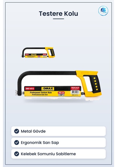 Ağızlı Testere Kolu Sarı Saplı Profesyonel El Aleti Metal Gövdeli