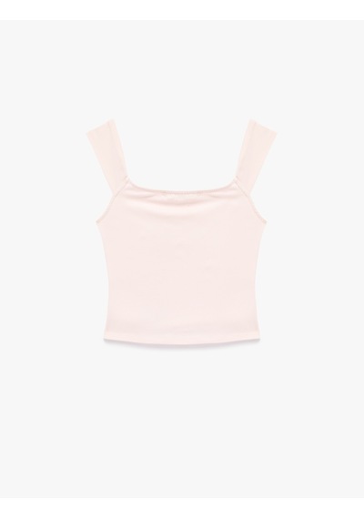 Koton Pamuklu Slim Fit Kolsuz Kare Yaka Fiyonklu Bluz Pembe 6sal30214ık Gül