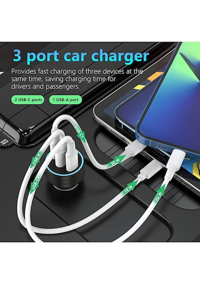 60w Pd Süper Hızlı Şarj Araç Içi Çakmaklık Şarj Aleti 2x Type-c 6