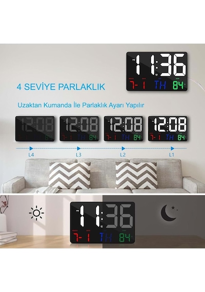 Dijital Duvar Saati Hd Led Ekran Tarih Gün Sıcaklık Alarm Usb Dekoratif 25x16cm Siyah
