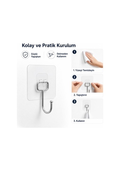 Alper Banyo Yapışkanlı Askılık Krom Kaplama, Delmeden Montajlı Ba