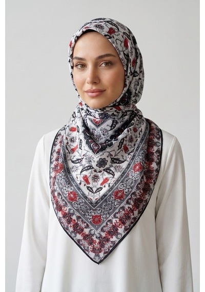İpekçe Eşarp İp Rayon 100 100 Desenli - Gri Gri - Çok Renkli