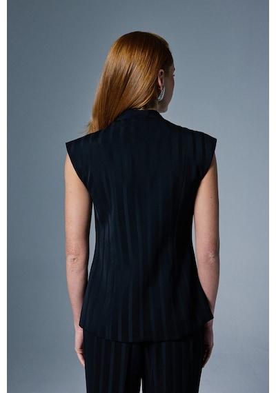 Sateen Anna Çizgili Yelek - Siyah-137101 Siyah