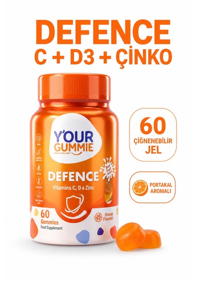 Y'our Gummie Defence C Vitamini Çinko ve D3 Gummies Portakal Aromalı 60 Gummies
