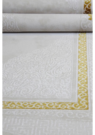 Kashe Halı Bella 4088 Gold Salon Halısı Oturma Odası Halısı Koridor Halısı Mutfak Halısı Modern Makine Halısı Krem - Gold