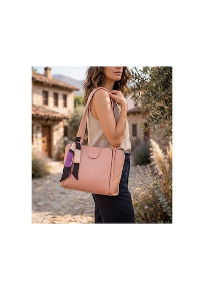 Names Bag Kadın Fular Detaylı Şık Omuz Ve El Çantası Pembe