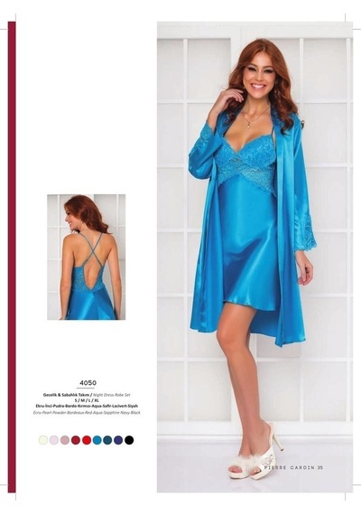 Ceyyiz Pierre Cardin Sütyen Kaplı Sabahlık Gecelik Set 4050