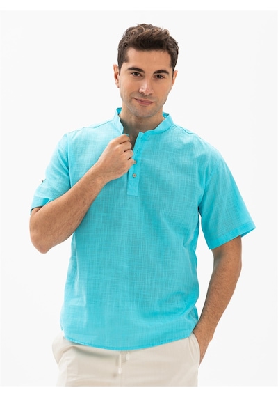 Kısa Kol Şile Bezi Bodrum Erkek T-shirt Açık Turkuaz 3075 Açık Turkuaz
