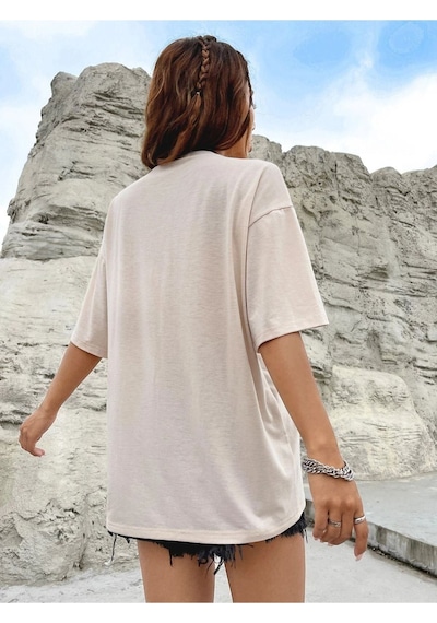 Unisex Bej Arizona Baskılı Oversize Bisiklet Yaka T-shirt 001
