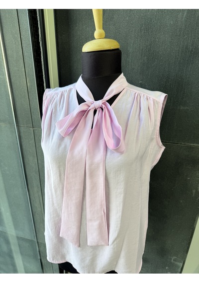 Pera Moda Sıfır Kol Fularlı Modal Yazlık Kadın Gömleği Pembe