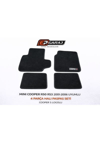 Mını Cooper R50 R53 2001-2006 Uyumlu 4 Parça Halı Paspas Seti Cooper S Logolu