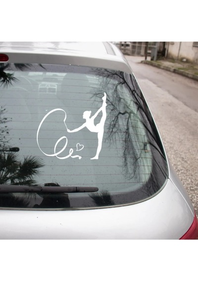 Kalp Ve Dans Eden Balet Sticker Yapıştırma Beyaz Renk 18cm