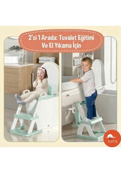 Latrina Pro Basamaklı Çocuk Tuvalet Eğitim Seti - Katlanabilir Klozet Küçültücü - Yeşil