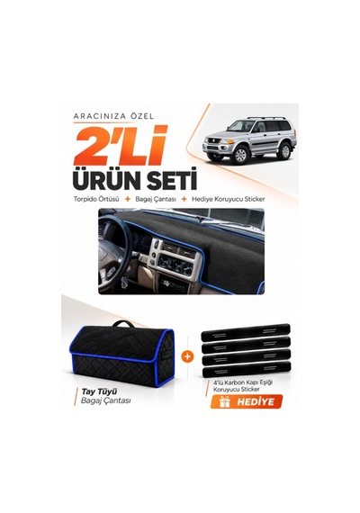 E-biz Mıtsubıshı Montero Sport 1996-2009 Uyumlu Torpido + Tay Tüyü Çanta - Siyah-mavi - Mı015