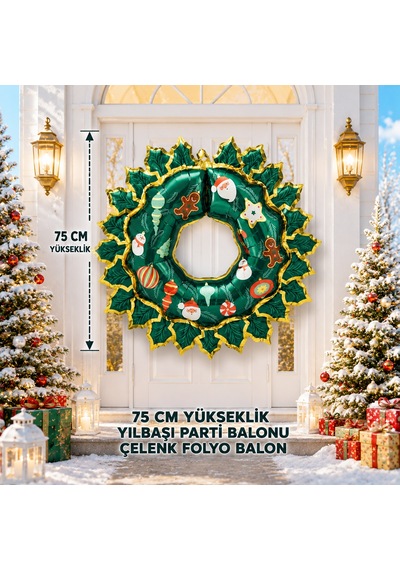 Vıp Yüksek Kalite 2 Adet 75 Cm Gold Yeşil Kapı Çelengi Folyo Balon Yeşil Kapı Çelengi Yılbaşı Balonu