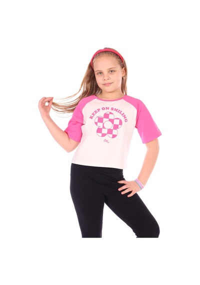 Toontoy Kids Toontoy Kız Çocuk Keep On Smiling Yazılı Papatya Baskılı Tişört Fuşya