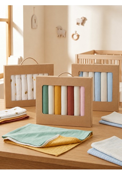 7 Li Müslin Bebek Mendili Seti + Çorap Hediyeli Pamuk Premium Kutulu Seri Açık Pembe