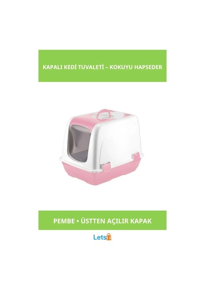 Üstten Açılır Kapalı Kedi Tuvaleti Pembe 37x40x40
