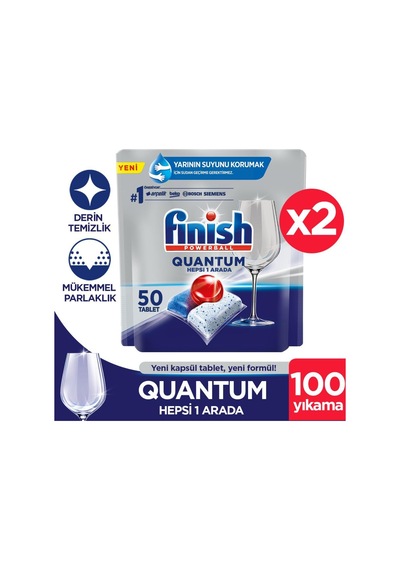 Finish Quantum 100 Tablet Bulaşık Makinesi Deterjanı (50x2) Datas