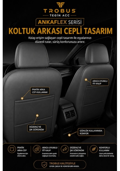 Mg Hs 2018+ Uyumlu Ankaflex Bel Destekli Keten Deri Gri Siyah Koltuk Kılıfı
