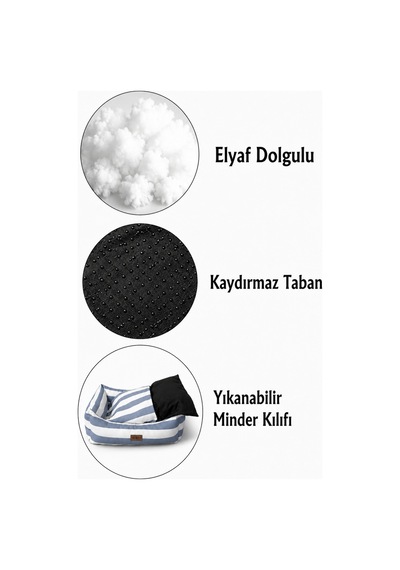 Kedi Ve Köpek Yatağı Kafa Destekli Kaydırmaz Taban Yıkanabilir Fermuarlı Minder %100 Boncuk Elyaf İndigo Gri - 880945559 M