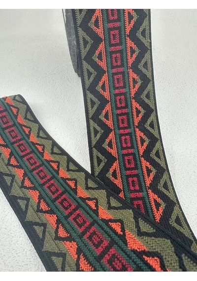 5 Cm Kilim Desenli Lastik-5 Metre Yeşil/turuncu