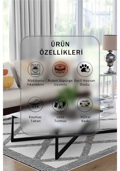 Yıkanabilir Kaymaz Taban Dijital Baskılı Halı Ve Yolluk Leke Tutmaz Salon & Mutfak Halısı - 1095 Ekru