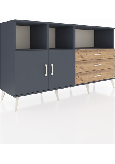 Hyperion Konsol 5 Raflı 3 Çekmeceli 2 Kapaklı 176x44x99 Antrasit- Antrasit-antrasit/çam