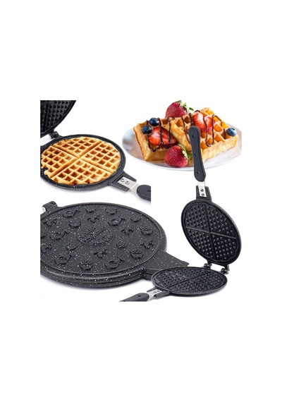 20 Cm Granit Döküm Waffle Tava - Bakalit Saplı Siyah