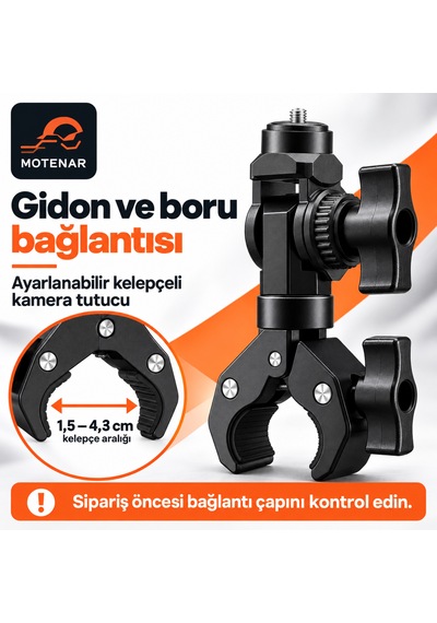 Motenar Aksiyon Kamera Tutucu 360 Ayarlanabilir Djı-insta360-gopro Aksiyon Kamera Uyumlu Siyah