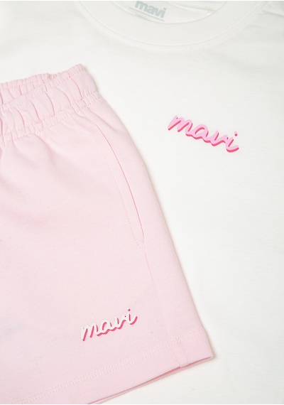 Mavi - Mavi Logo Baskılı Pembe Tişört Şort Takım 7t10000-89152