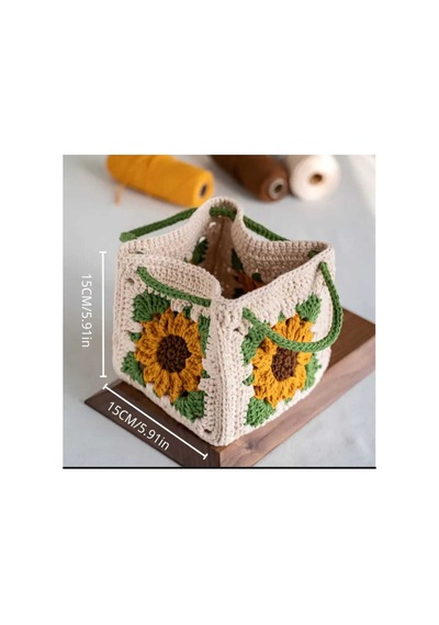 Melonndesign Kurbağa Motifli Model Handmade Örgü % 100 Cotton Kadın El Çantası Bej