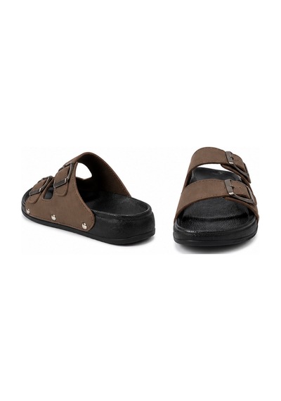 N Napa Shoe Pld.2002.z.kadın Çift Tokalı Günlük Comfort Terlik Kahverengi