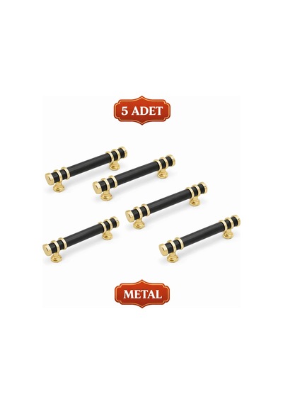 Yüzüklü Ring Siyah Altın Gold 128mm Metal Dolap Çekmece Kulp 5 Adet Siyah-altın Siyah-altın