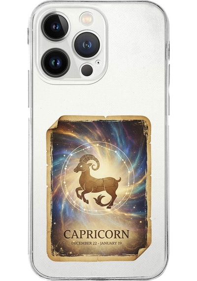 Apple Uyumlu iPhone 13 Pro İle  Burç Kartları Oğlak Tasarımlı Şeffaf Silikon Kılıf Şeffaf