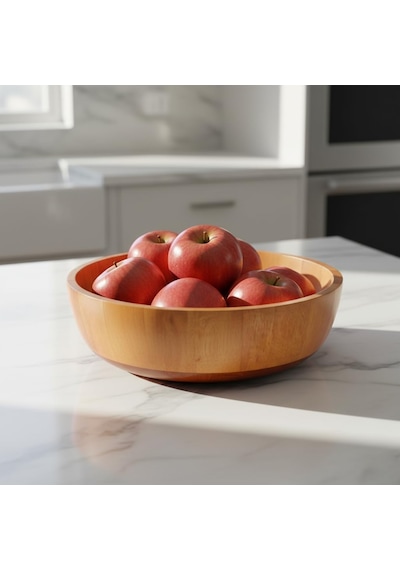 Doğal Akasya Ahşap Salata Ve Meyve Kasesi 28 Cm Büyük Boy Yuvarlak Sunum Tabağı, Çerezlik Ve Bambu