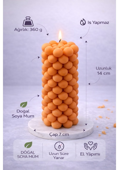 Soya Mum,dekoratif Lüks & El Yapımı Doğal Mum,uzun Yanma Süreli Ev Hediyesi,ev Süsü Turuncu 360 G Turuncu