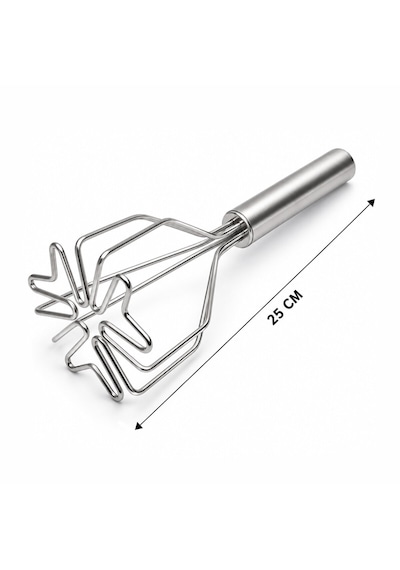 Go İthalat Şekil Çap: 9cm Krom Saplı 12cm Metal Patates Ezici Toplam Uzunluk: 26cm Gümüş
