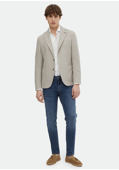 Ramsey Bej Desenli Shirt Shoulder Slim Fit Pamuk Karışımlı Ceket