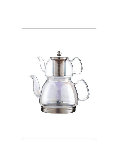 Carlo Luster Indüksiyon Tabanlı Borosilikat Cam Çaydanlık Takımı 500 Ml Demlik 1500 Ml Suluk Luster Çok Renkli