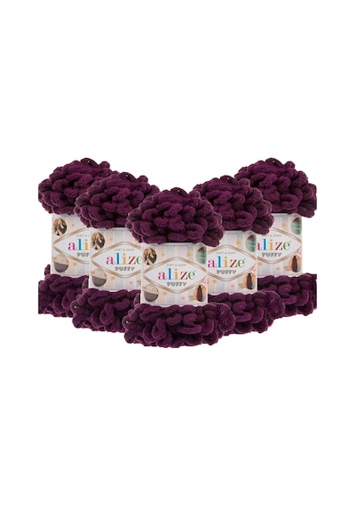 Alize Puffy El Örgü Ipliği 5'li Paket - 111 Mor - 100 Gr. 9 Mt. Parmak Örgü Ipi