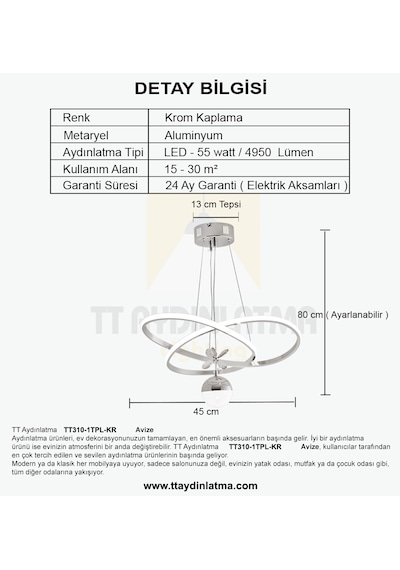 Tt310-1tpl-kr Tt Ayd.trio Krom Kaplama Tek Toplu 3 Renk Led Avize Krom